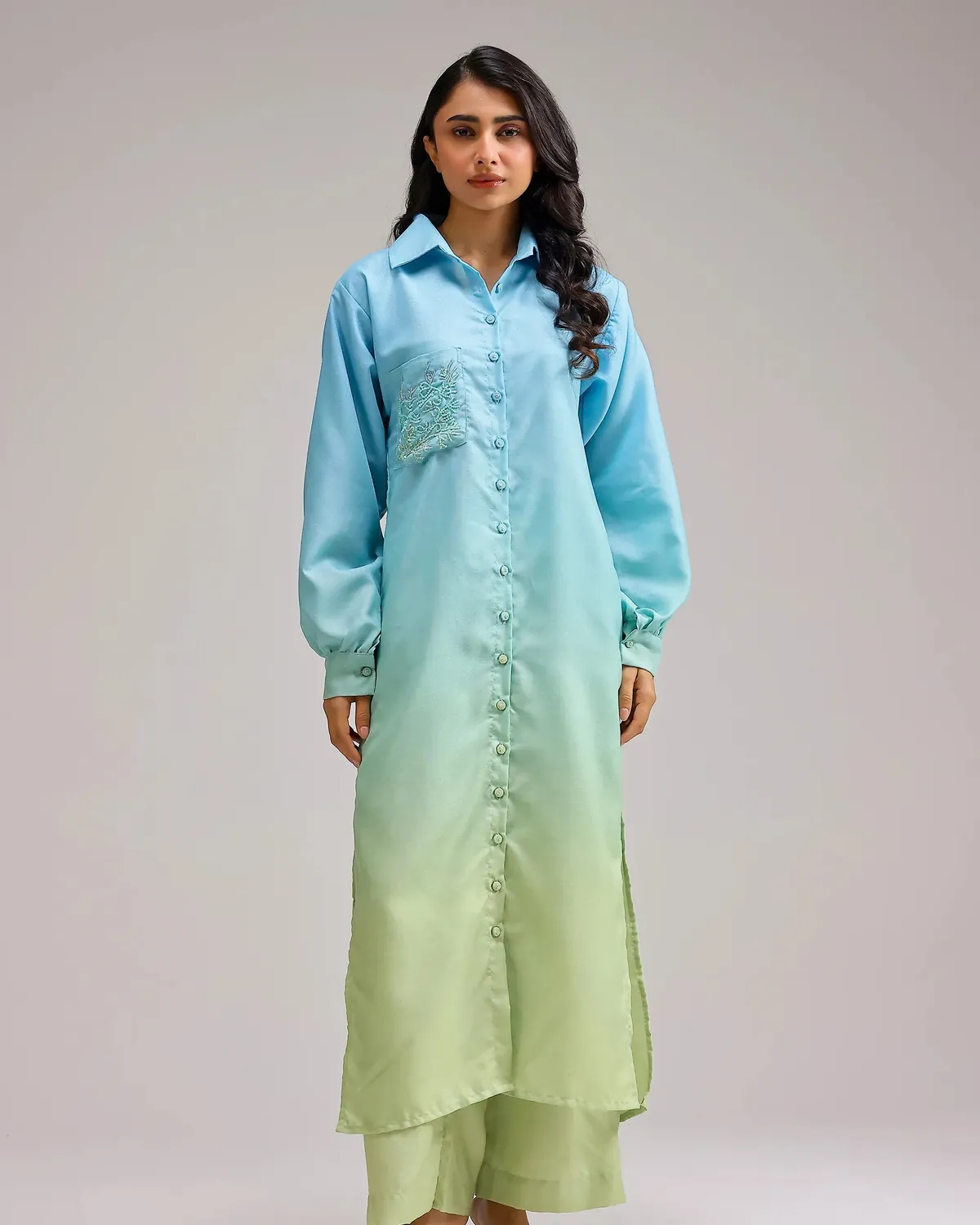 Our Dve Blush Bloom pantaloni lino sfumato menta