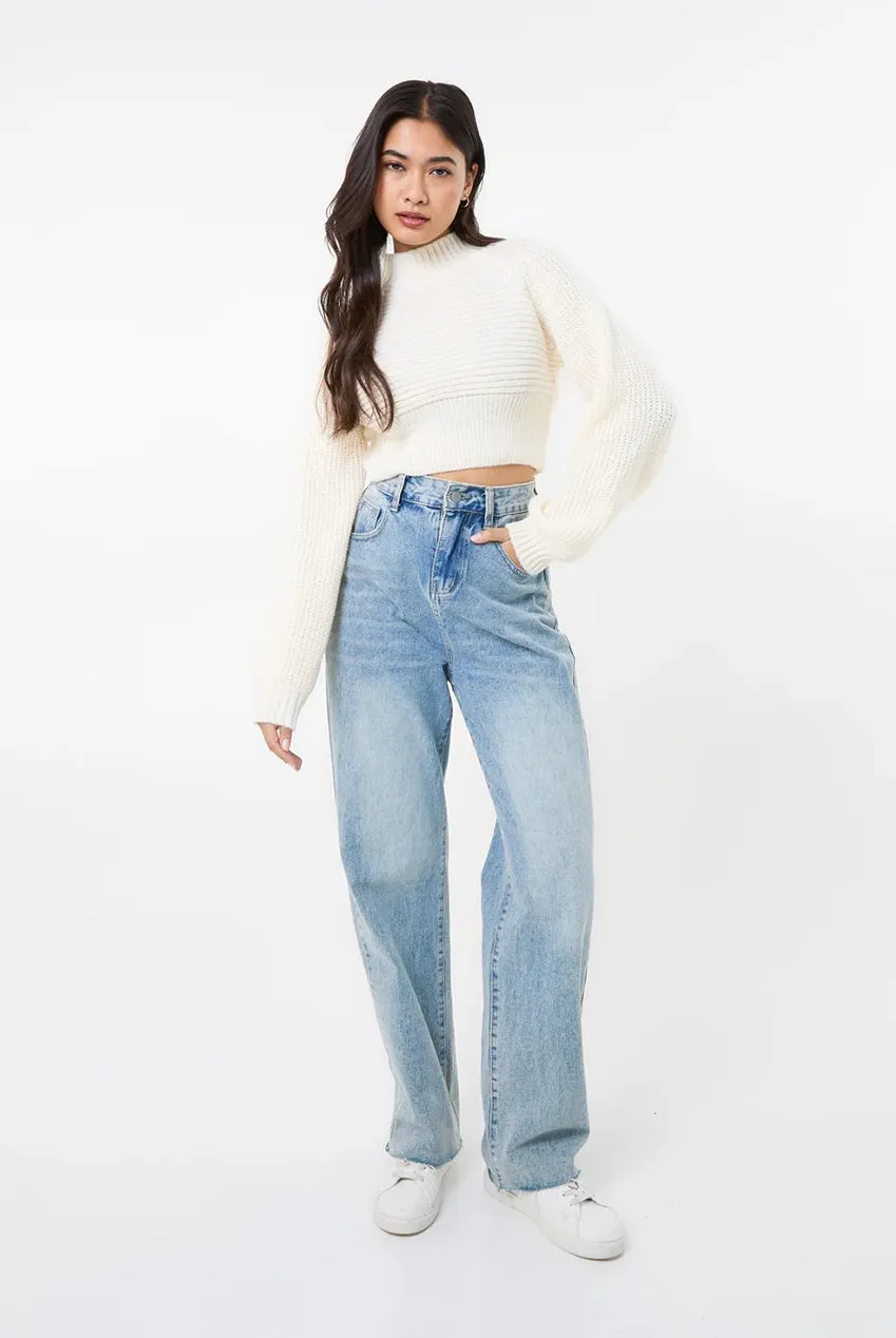 Pink Vanilla High Neck Knitted Jumper maglione avorio