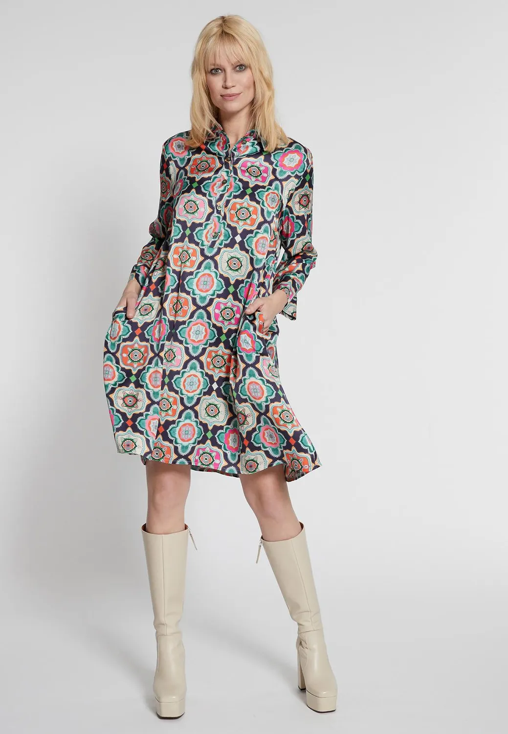 Ana Alcazar Haima abito camicia fantasia maniche 7/8