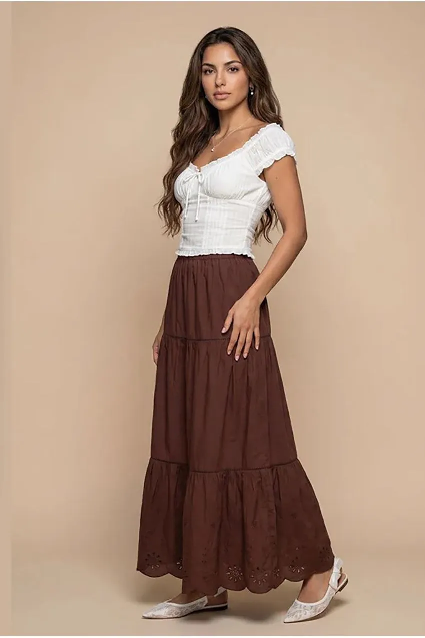 Urban Bliss Broderie Trim gonna maxi cioccolato leggera traforata