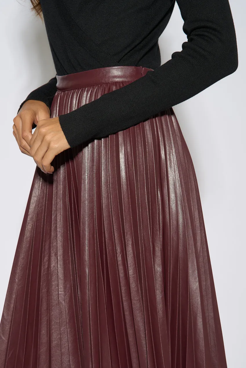 Gini London Pleated gonna midi bordeaux ecopelle plissettata