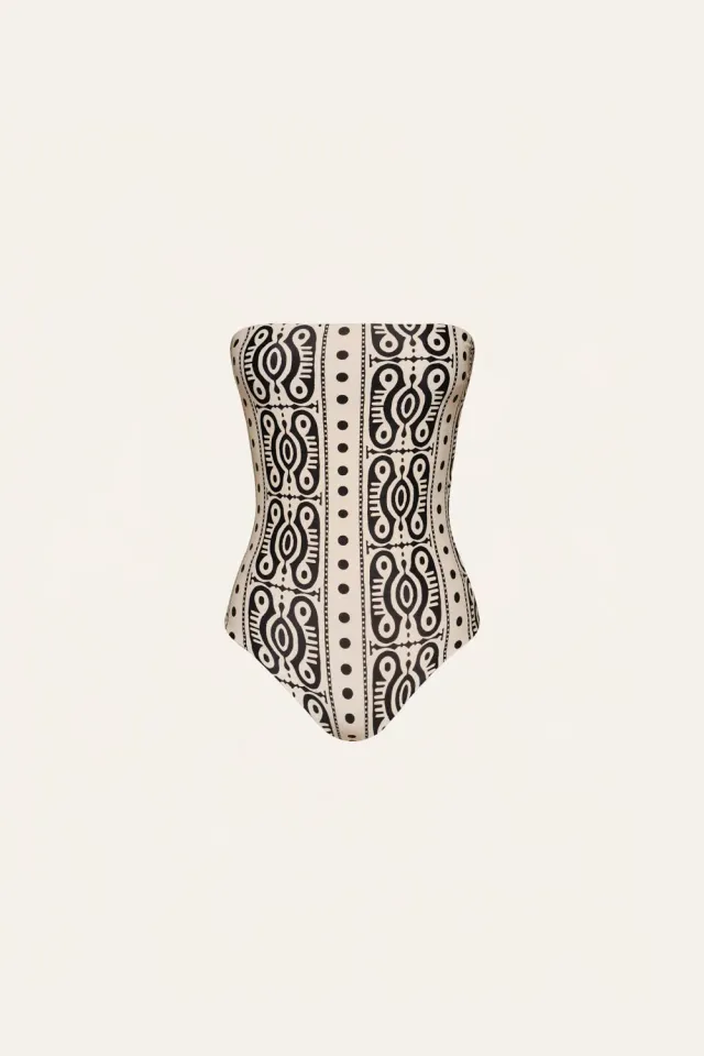 Johanna Ortiz Alta Mar costume intero ecru nero senza spalline