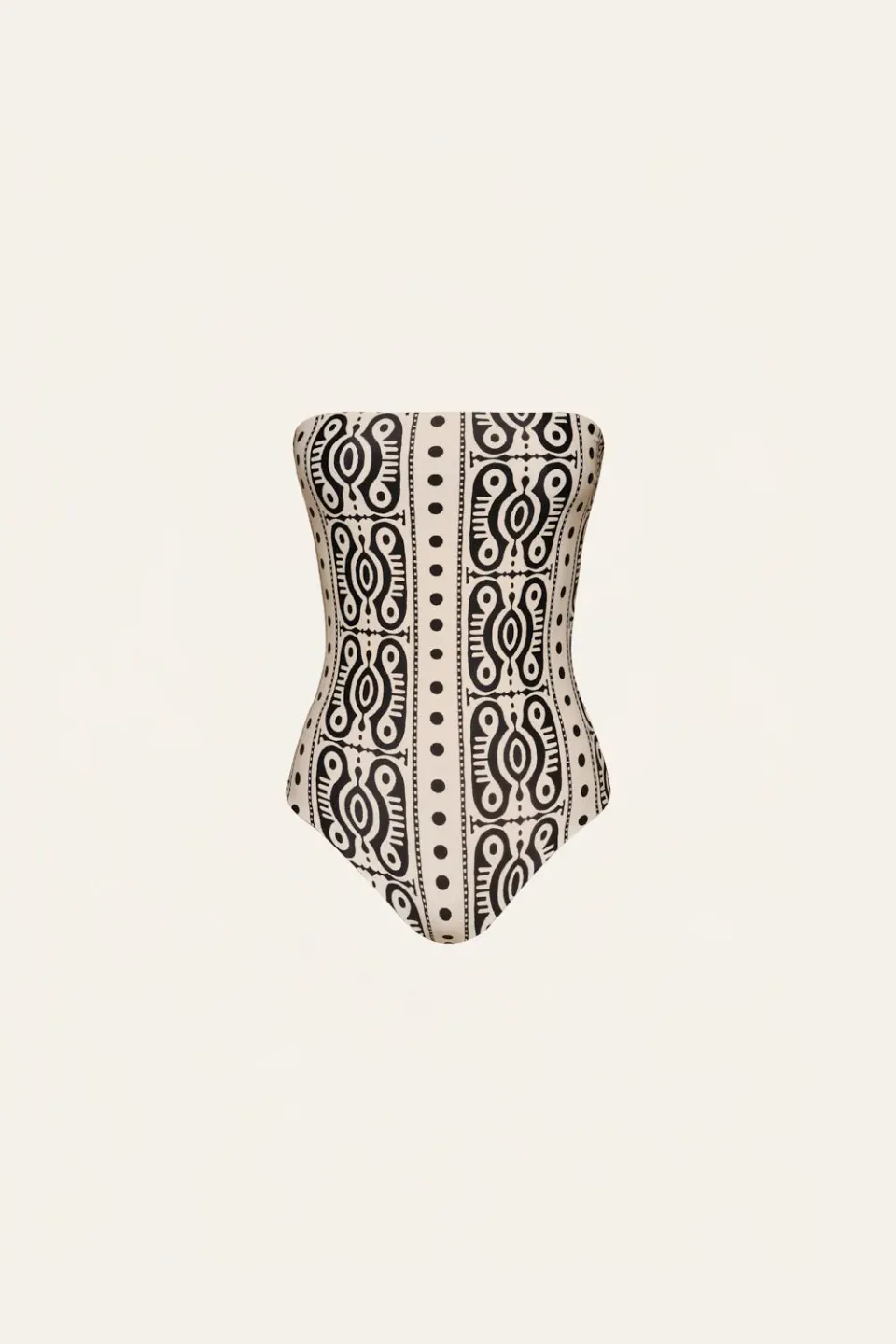 Johanna Ortiz Alta Mar costume intero ecru nero senza spalline