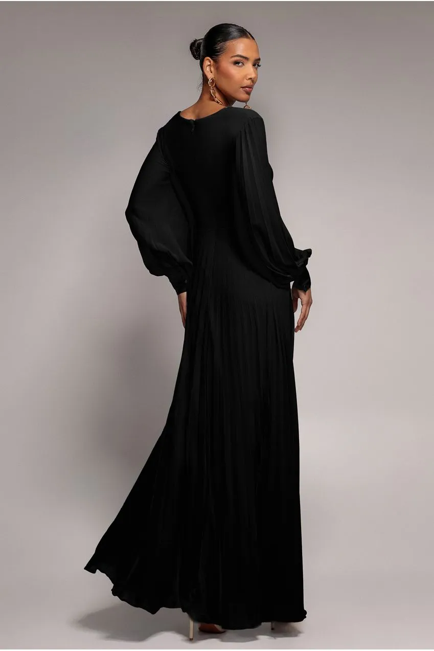 Goddiva Fully Pleated Chiffon abito maxi nero plissé