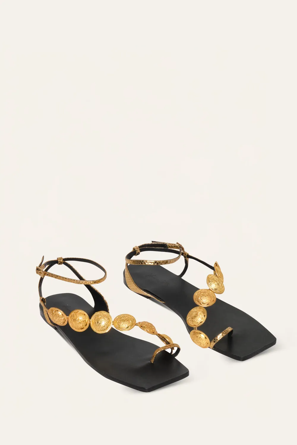 Johanna Ortiz Dazzling Crest sandali piatti oro con perline