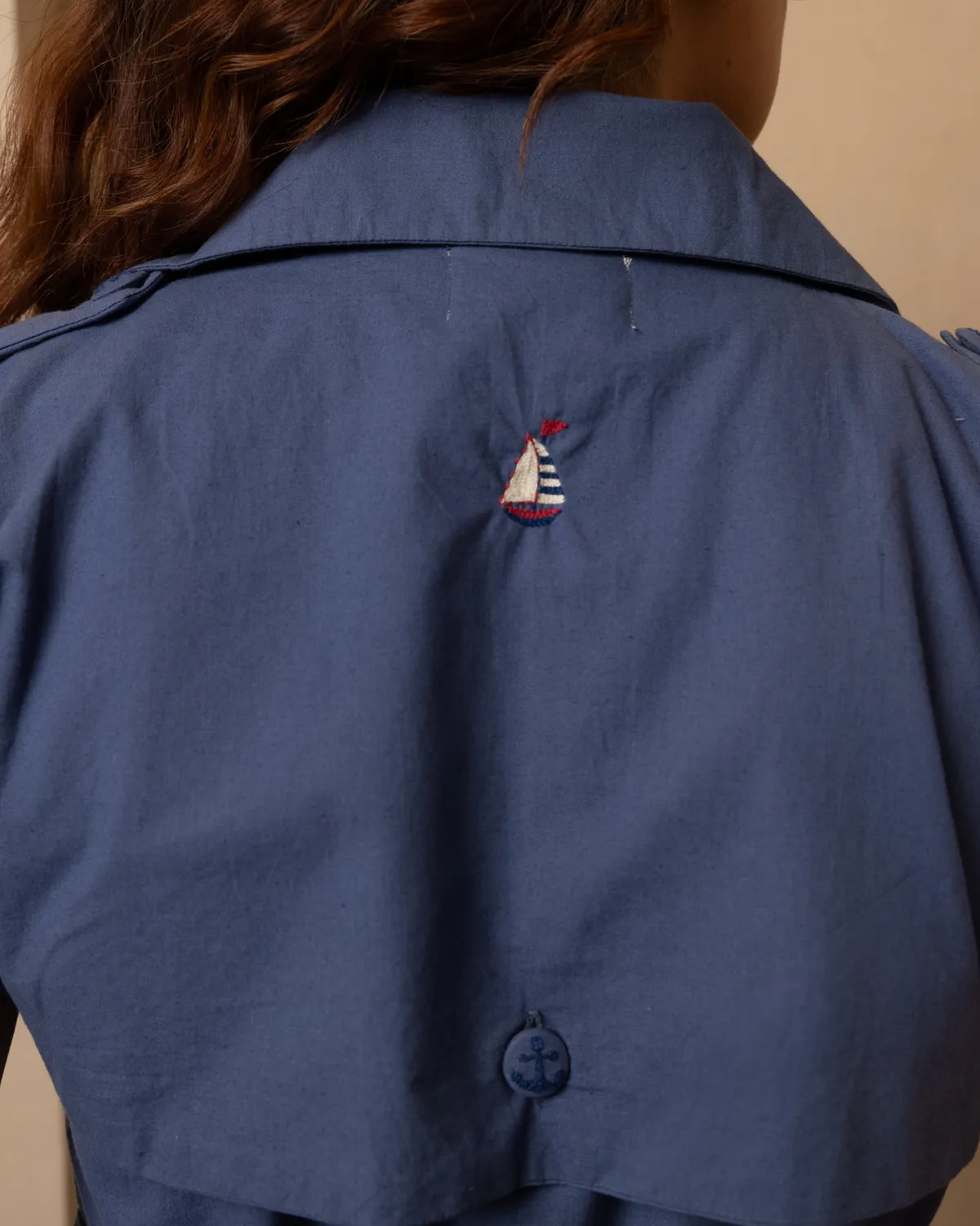 Our Dve Sail abito donna poplin blu nautico cintura