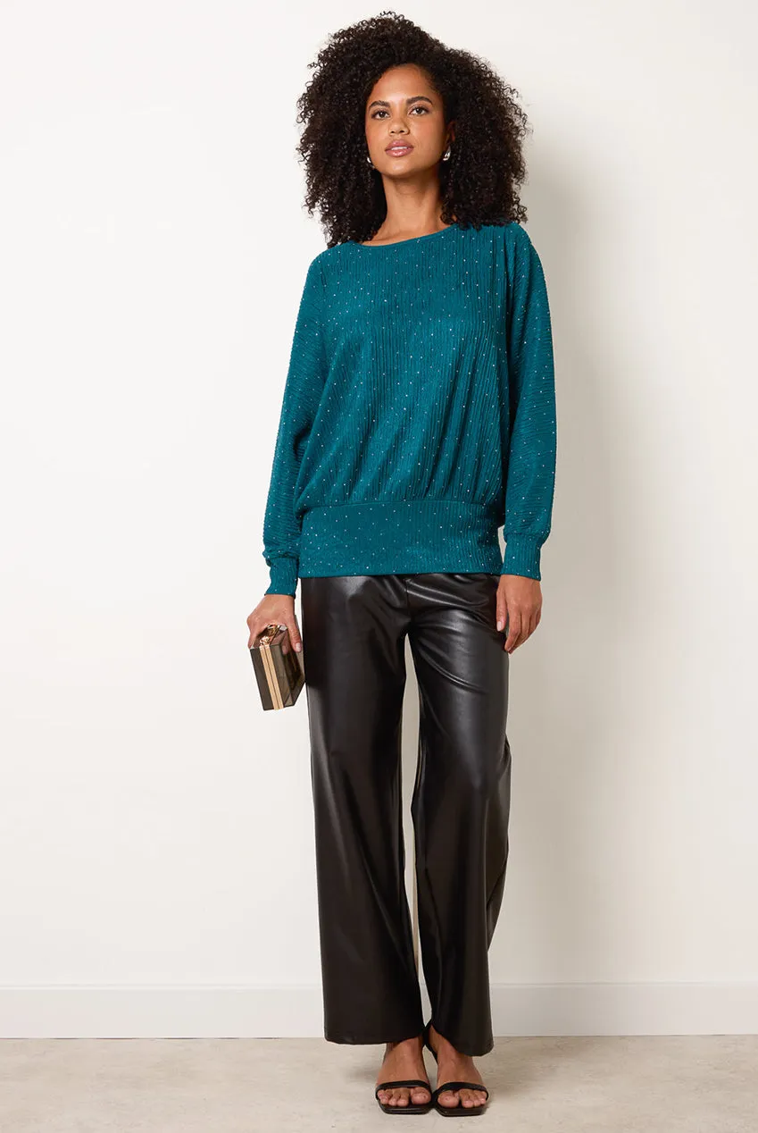 Blue Vanilla Rhinestone Batwing top teal con strass