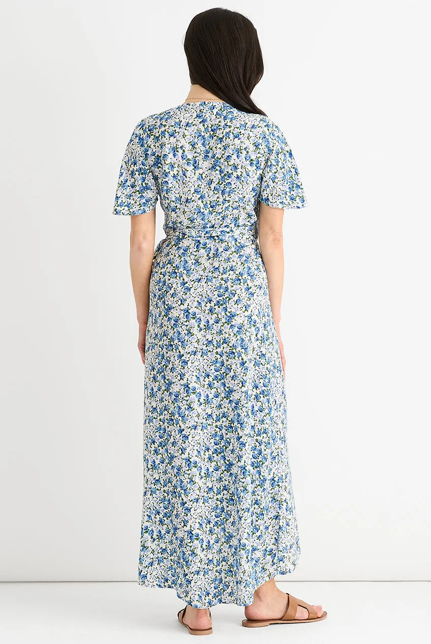 Goddiva Gini London Wrap Abito midi blu fantasia floreale