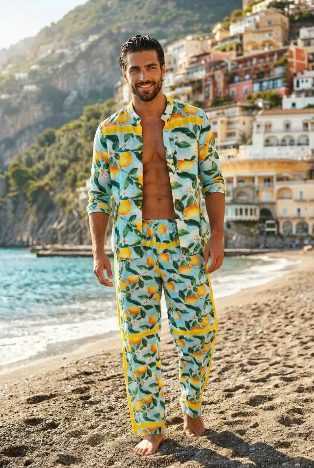 Antica Sartoria FC588 Camicia Coreana Gialla Uomo in Cotone