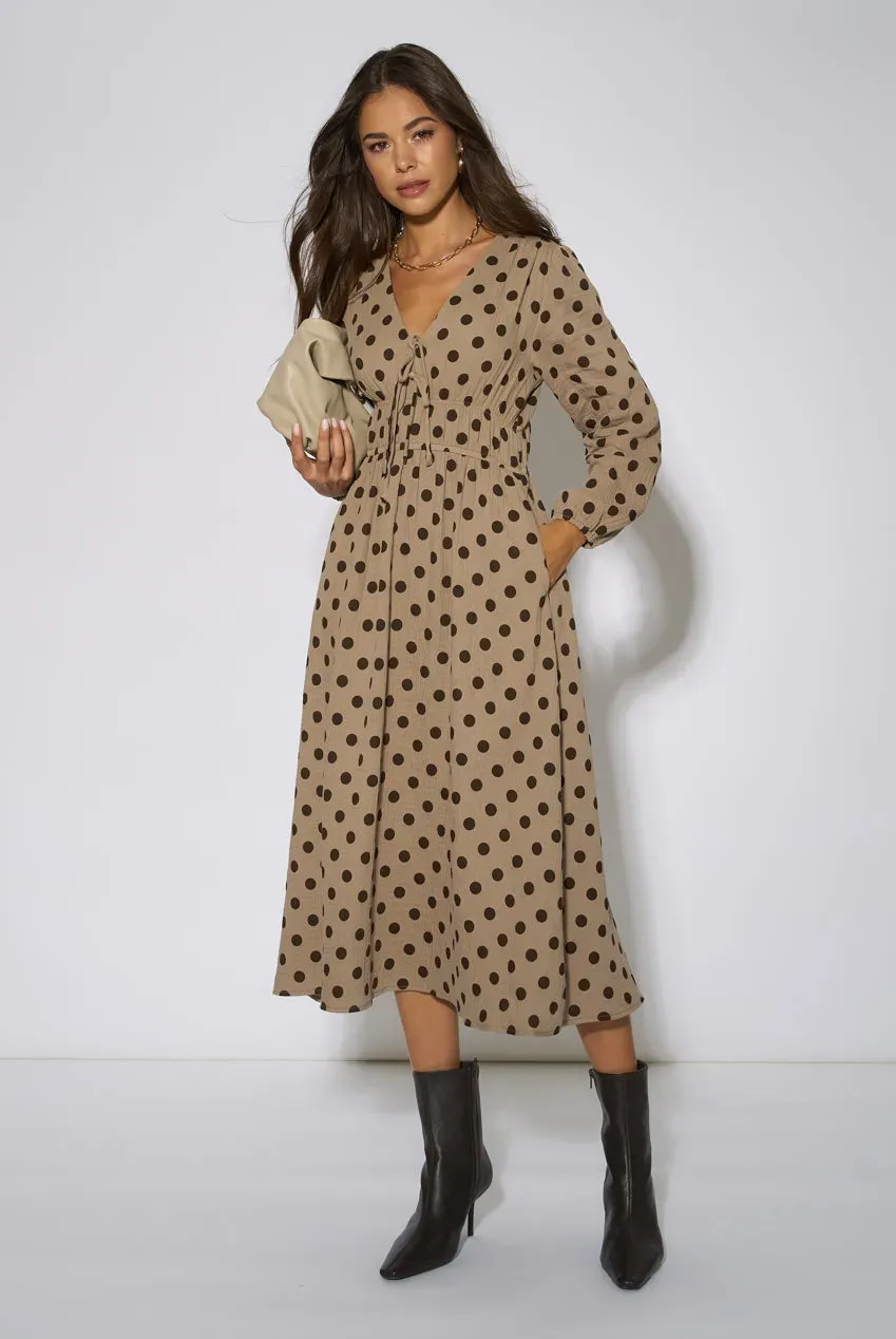 Gini London Abito Midi Skater Beige Pois Cotone