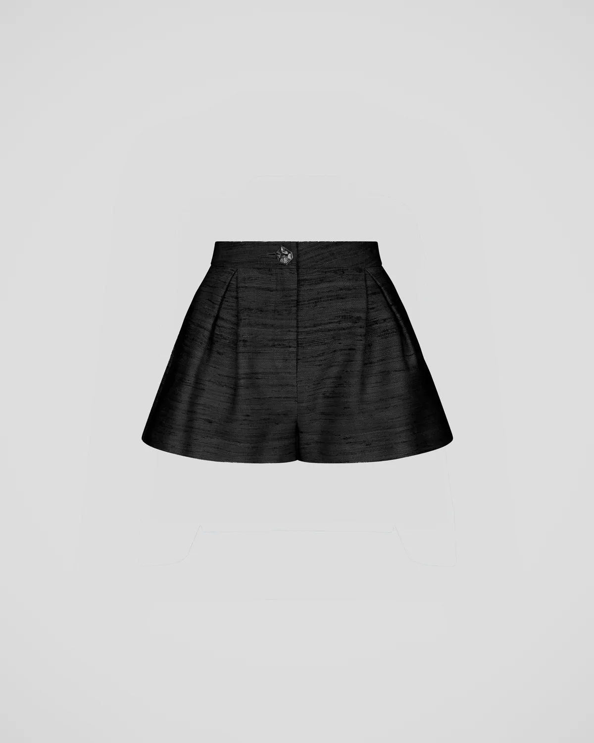 Violante Nessi Pasolini shorts neri tweed seta vita alta