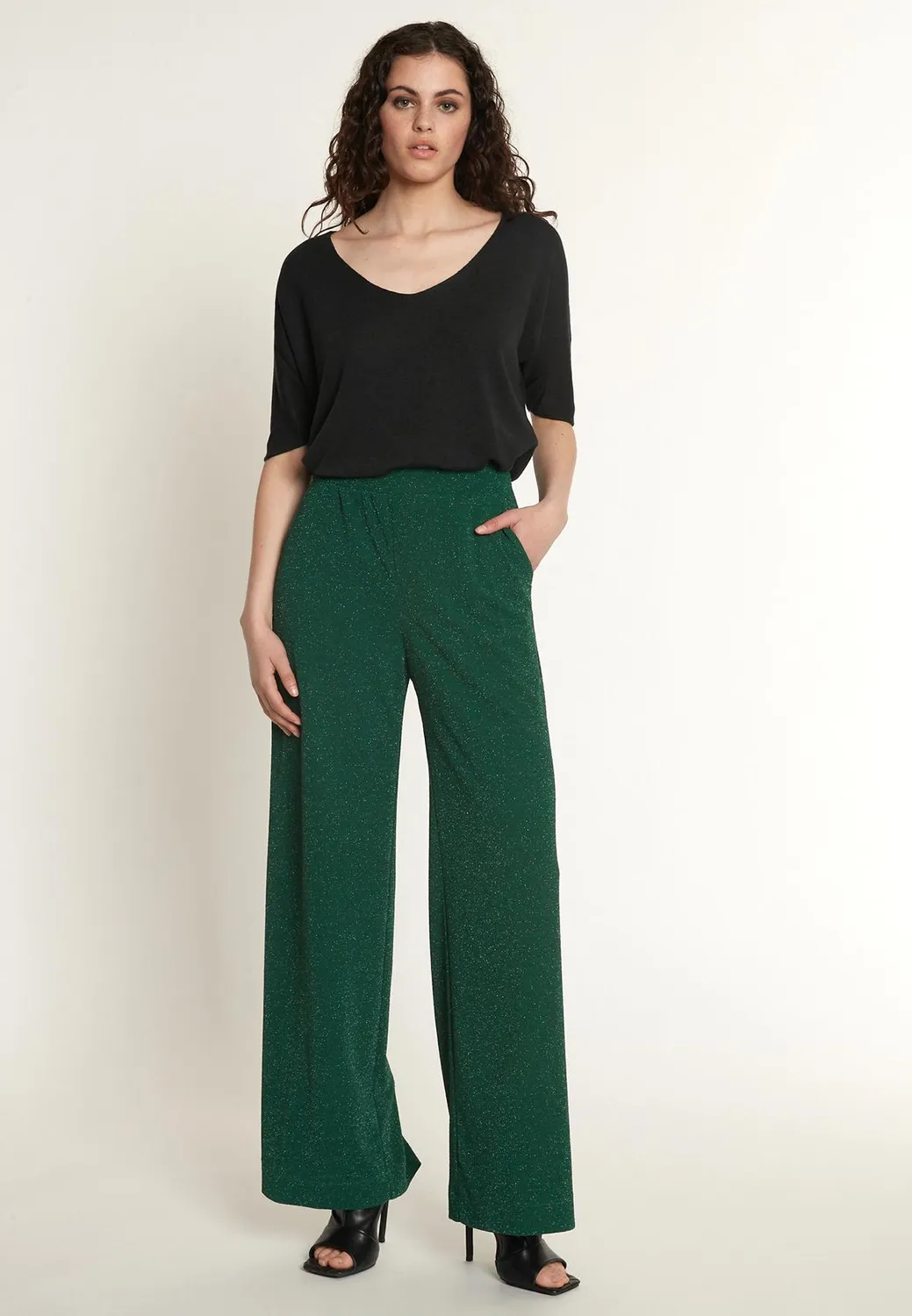 Ana Alcazar Ontea pantaloni palazzo verdi lurex