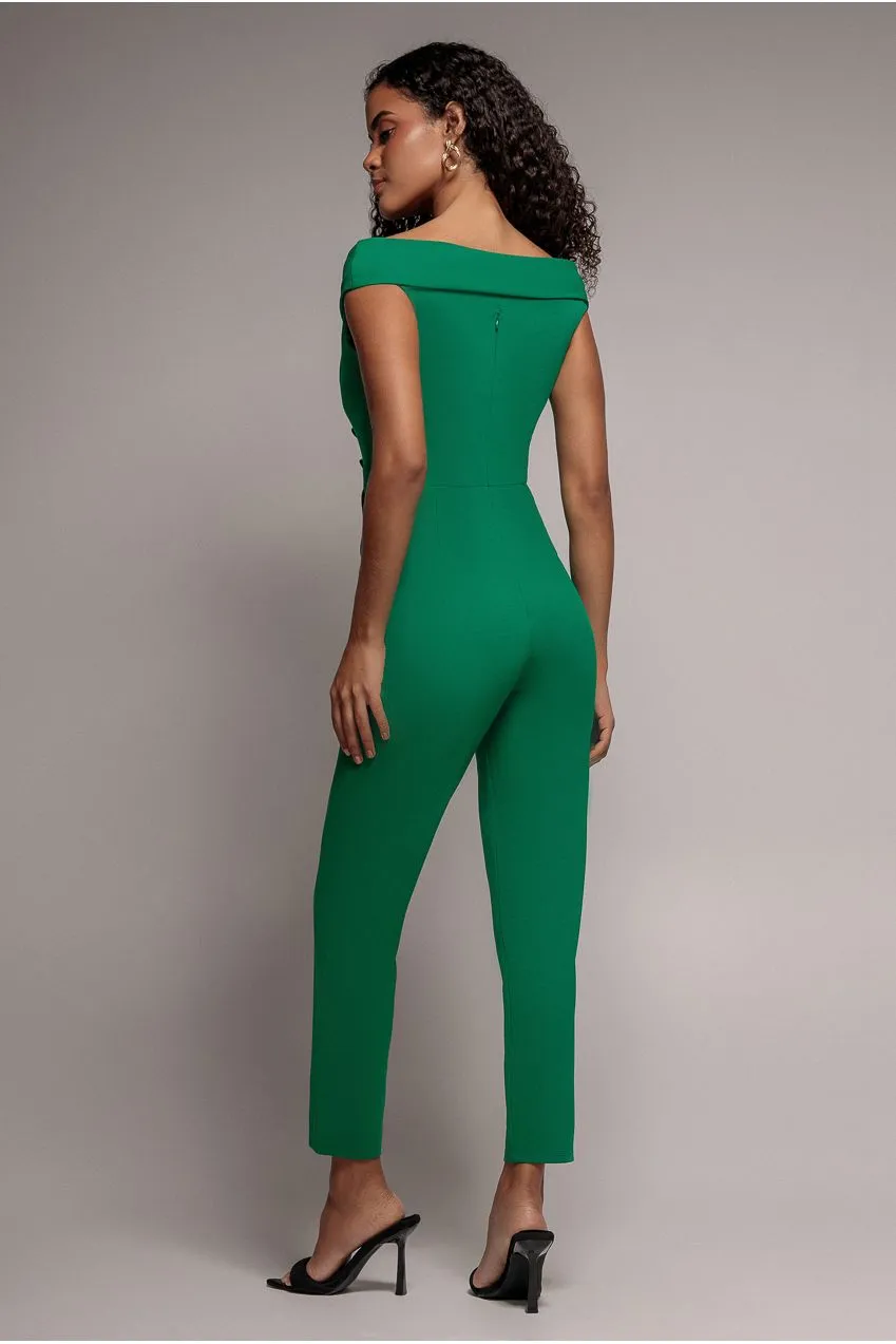 Goddiva Bardot Wrap Tuta Verde Smeraldo Scollo Cuore