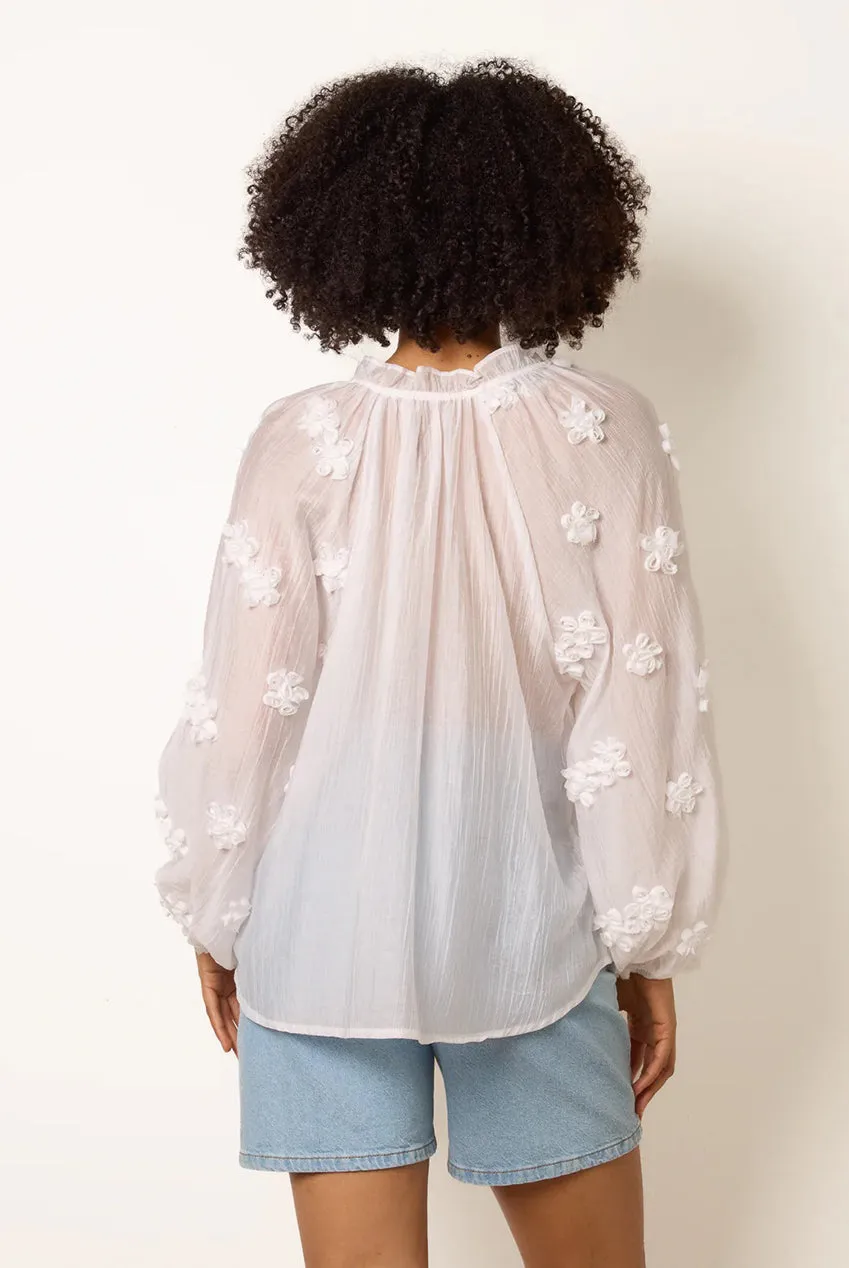 Blue Vanilla Floral Embroidery blusa avorio cotone
