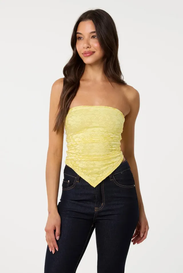 Pink Vanilla Bandeau top pizzo limone senza spalline S