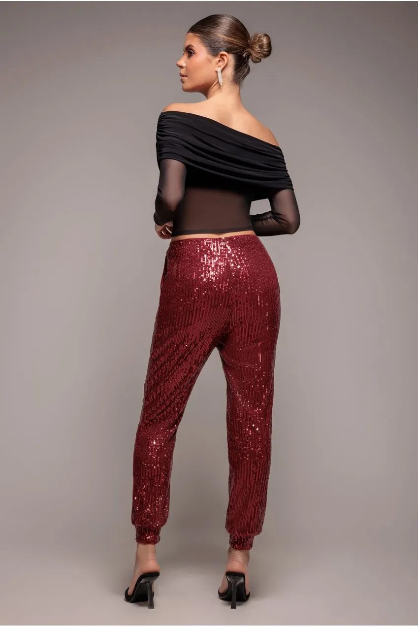 Goddiva Sequin pantaloni bordeaux paillettes caviglia