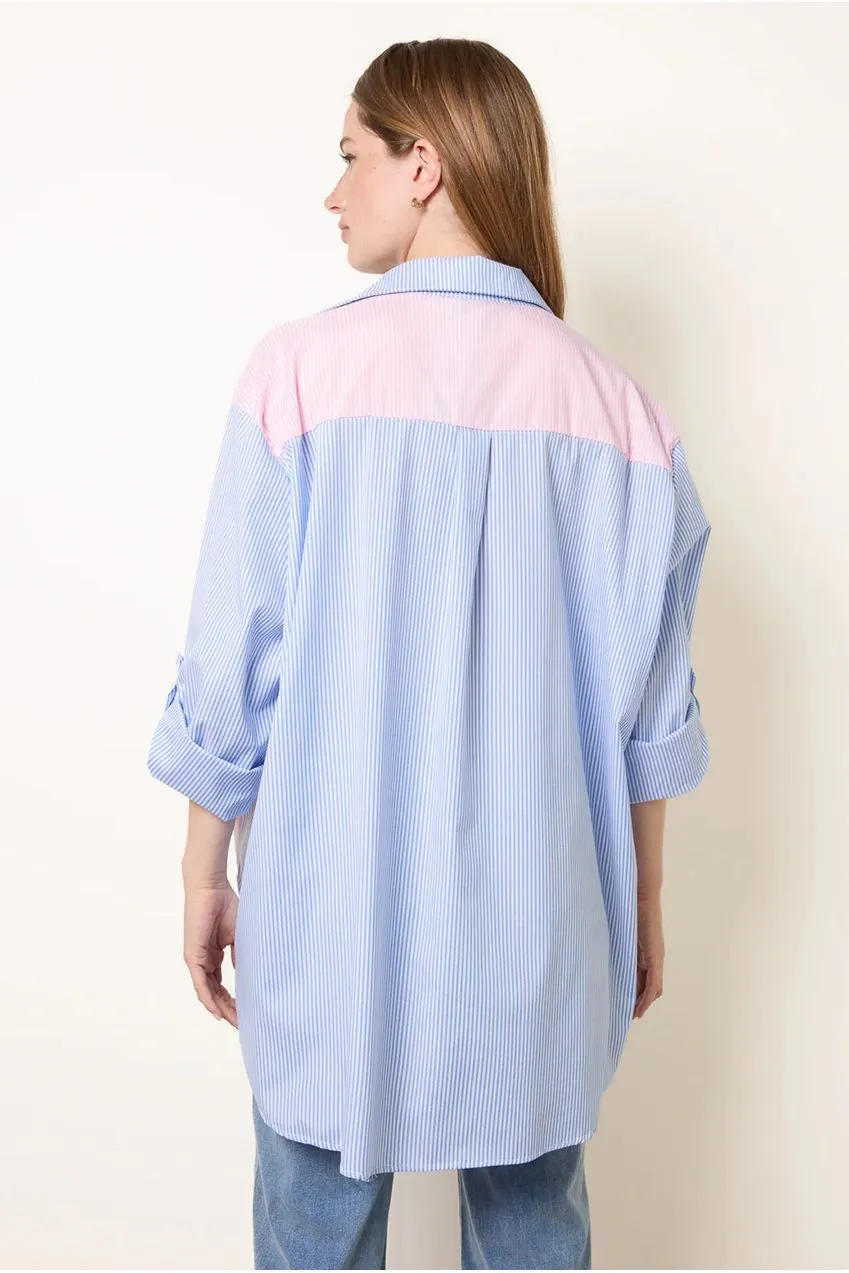 Blue Vanilla Multi Coloured Stripe camicia blu cotone taglia unica