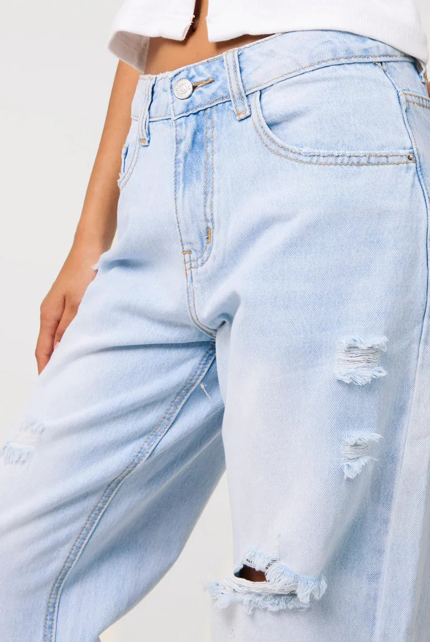 Pink Vanilla Ripped jeans barrel denim chiaro strappati