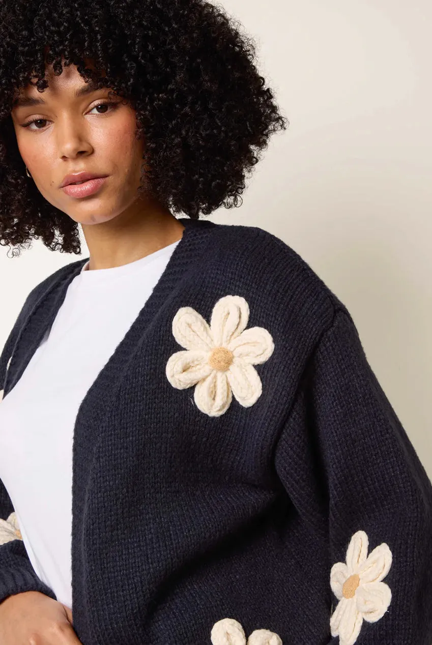 Blue Vanilla Daisy Flower cardigan navy S/M ricamato