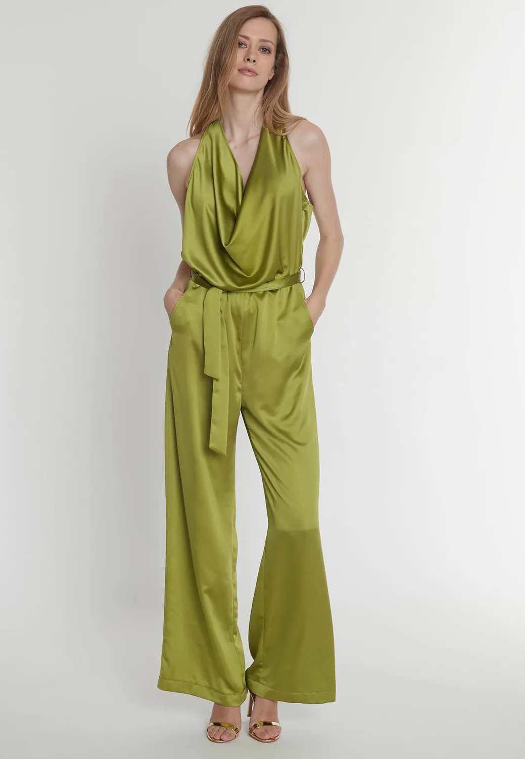 Ana Alcazar Paholy tuta verde raso scollo halter