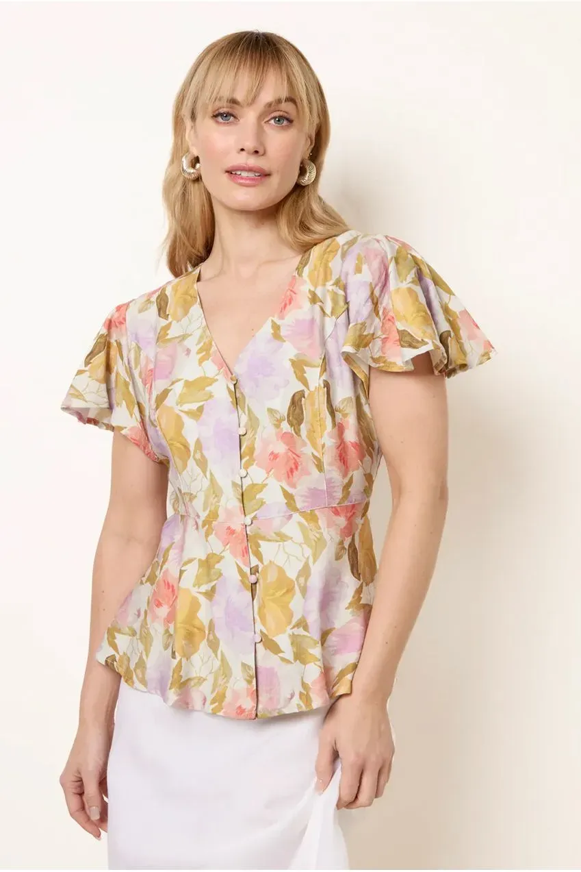 Blue Vanilla Floral Peplum top fantasia scollo V