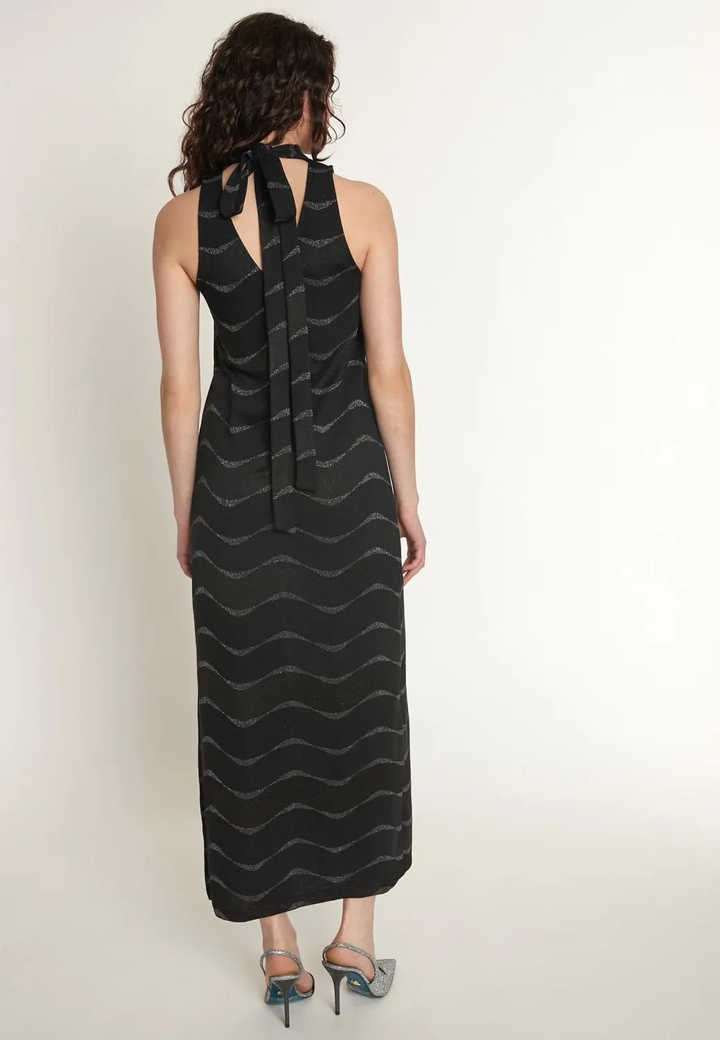Ana Alcazar Olfina abito maxi nero lurex