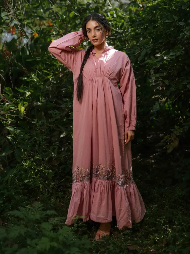 Our Dve Raphael Abito Maxi Rosa Cotone Ricamato