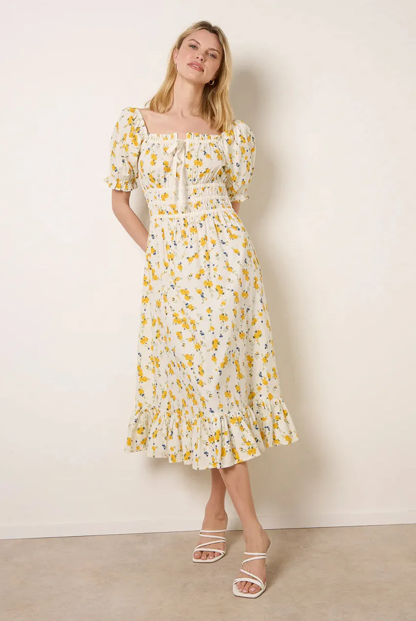 Blue Vanilla Ditsy Floral abito midi limone cotone