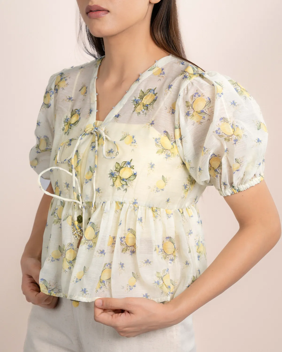 Our Dve Noe Top top organza giallo limone 2 pezzi