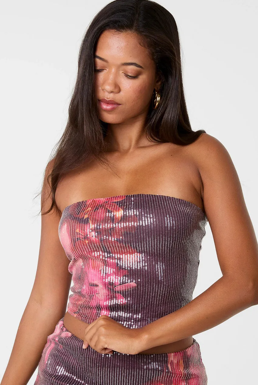 Pink Vanilla Sequin Floral top a fascia multicolor paillettes