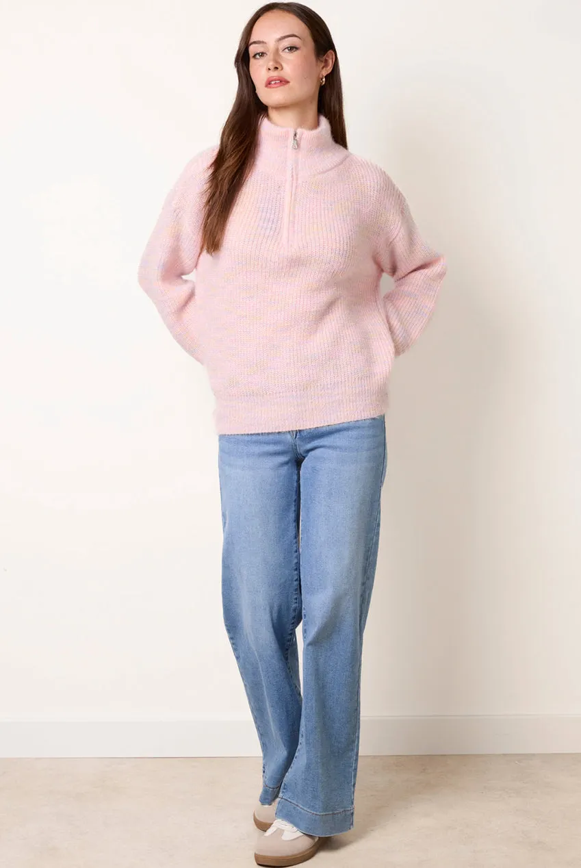 Blue Vanilla Zip Neck Maglione Rosa Collo Alto Zip