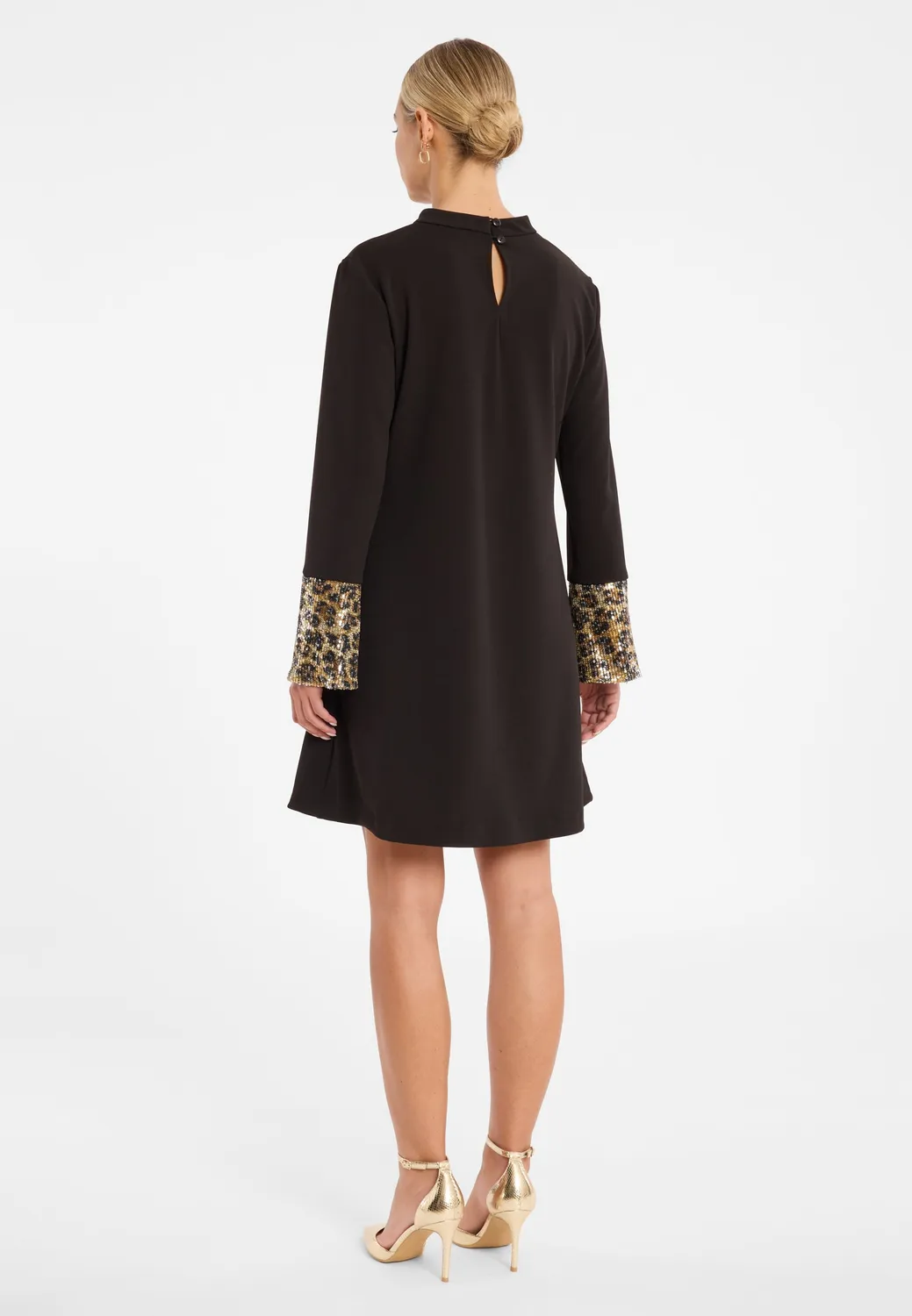 Ana Alcazar Cela mini abito nero paillettes animalier