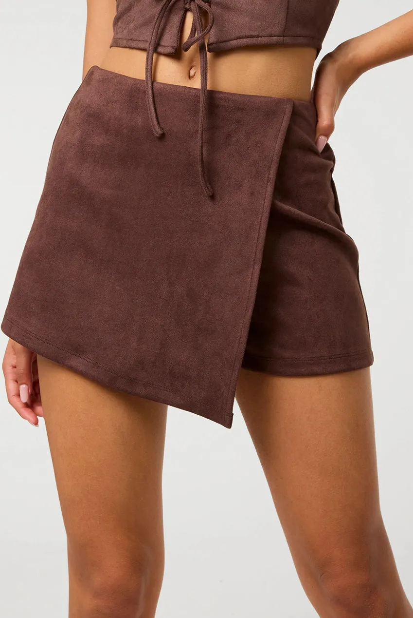 Pink Vanilla Suedette AW26024P030 minigonna cioccolato scamosciata