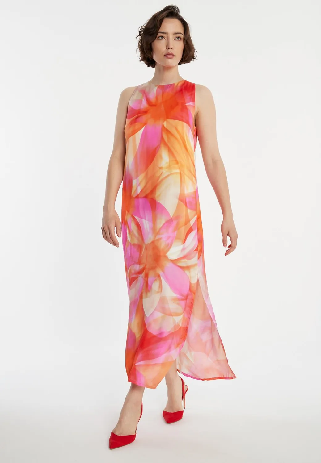 Ana Alcazar Zawa abito lungo satin floreale arancio