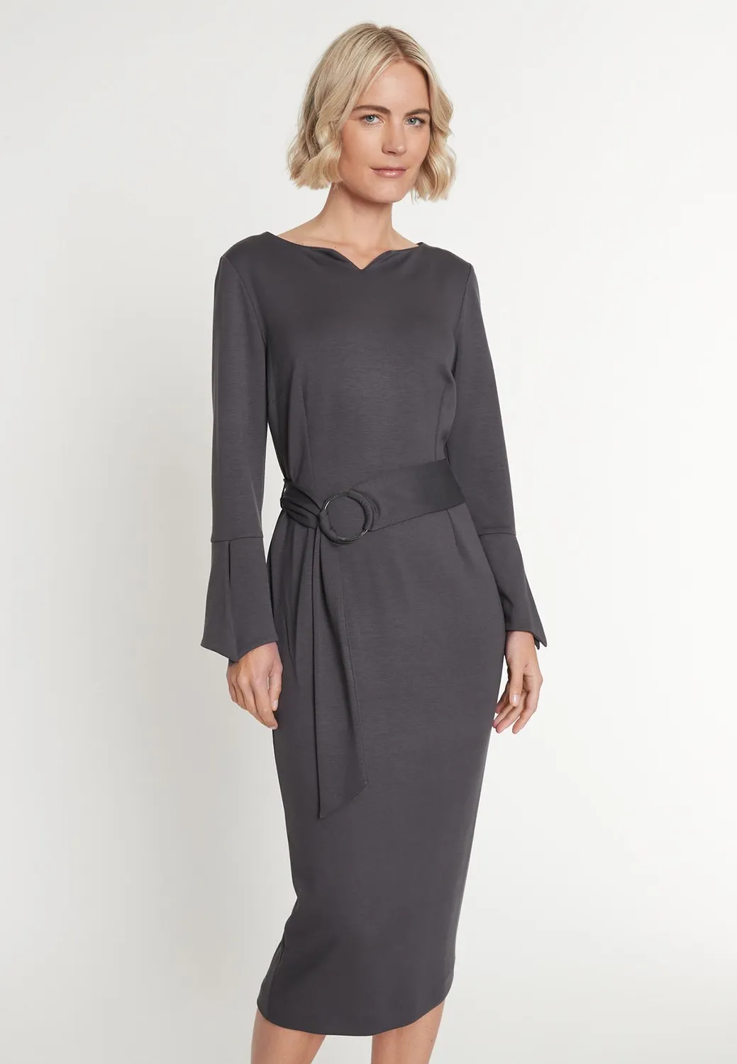 Ana Alcazar Mehisa abito tubino grigio midi jersey
