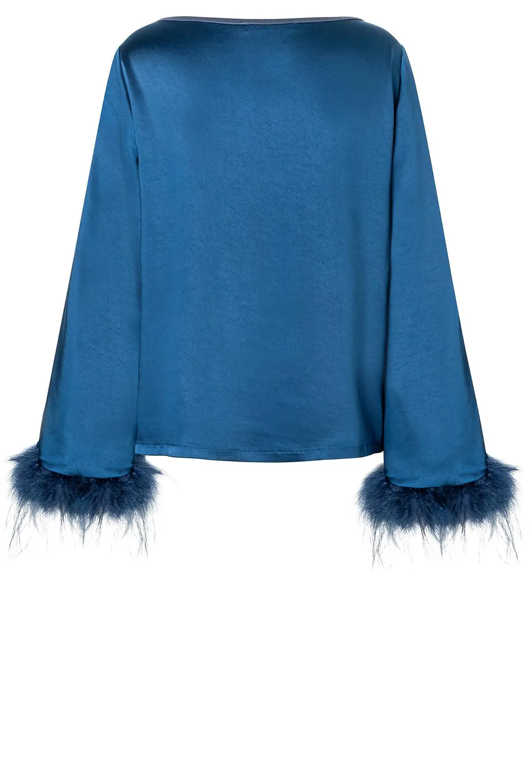 Ana Alcazar Sibala top raso blu maniche piume