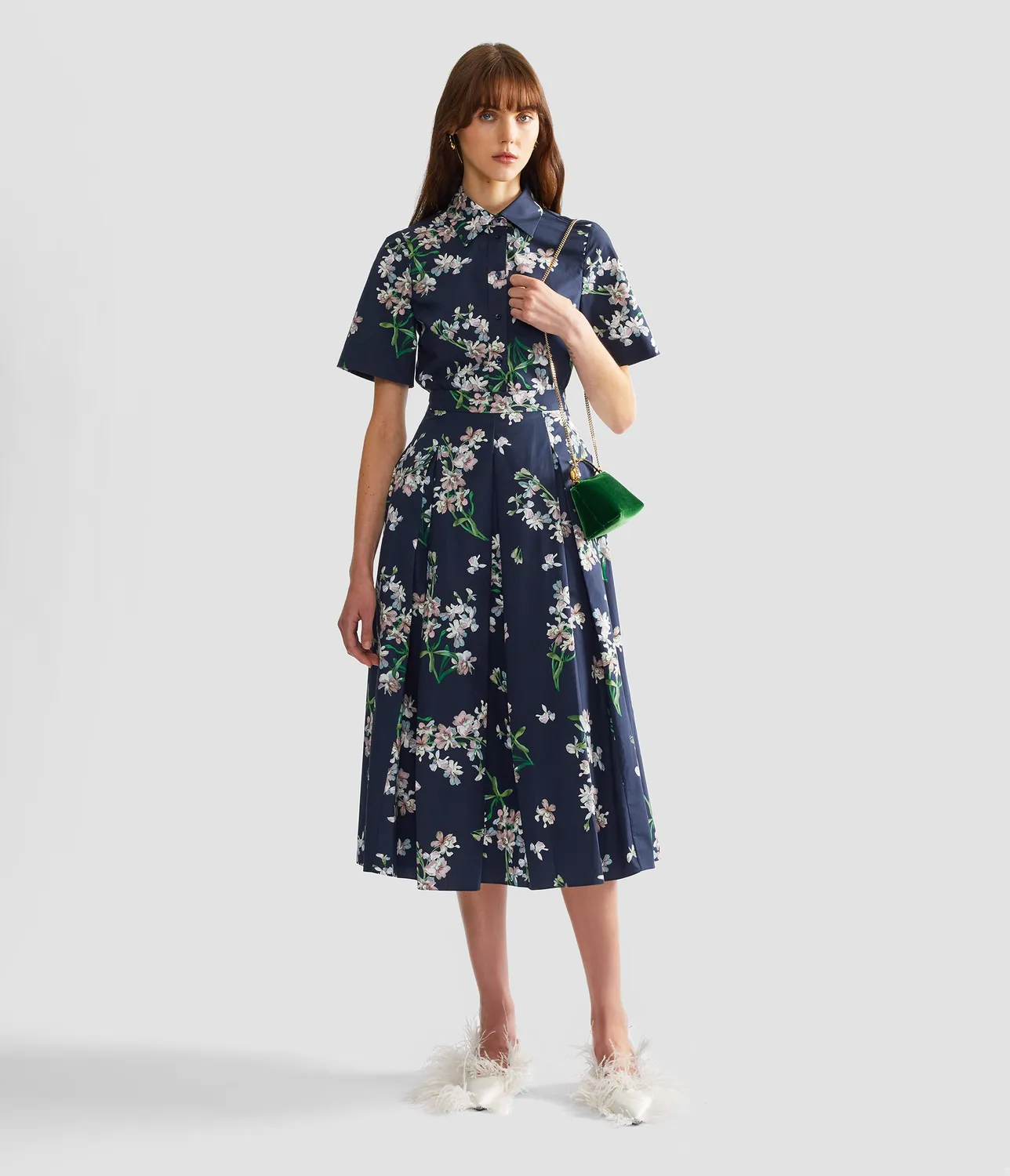 Erdem Camicia Floreale Cotone Maniche Corte Blu Navy