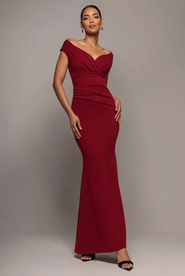 Goddiva Bardot Scuba Crepe abito vino spalle scoperte