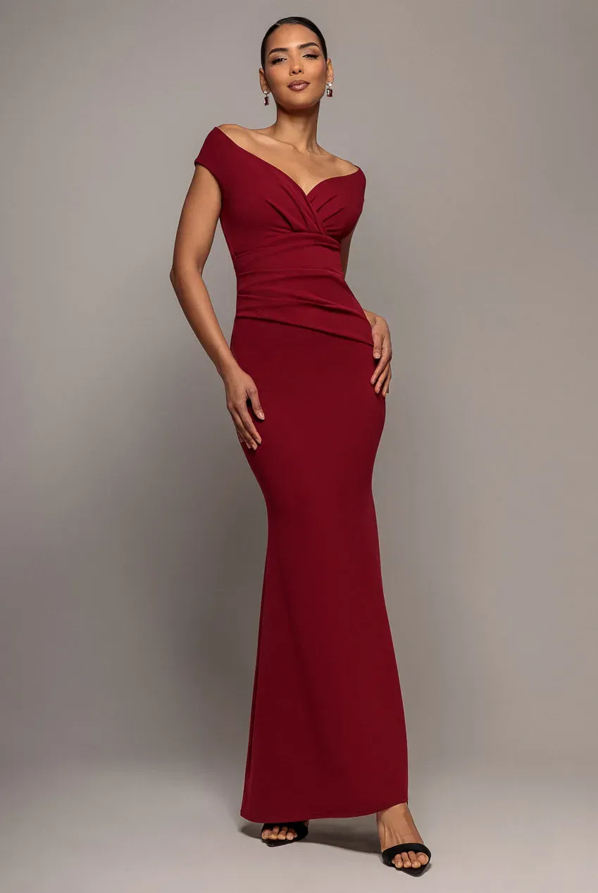 Goddiva Bardot Scuba Crepe abito vino spalle scoperte