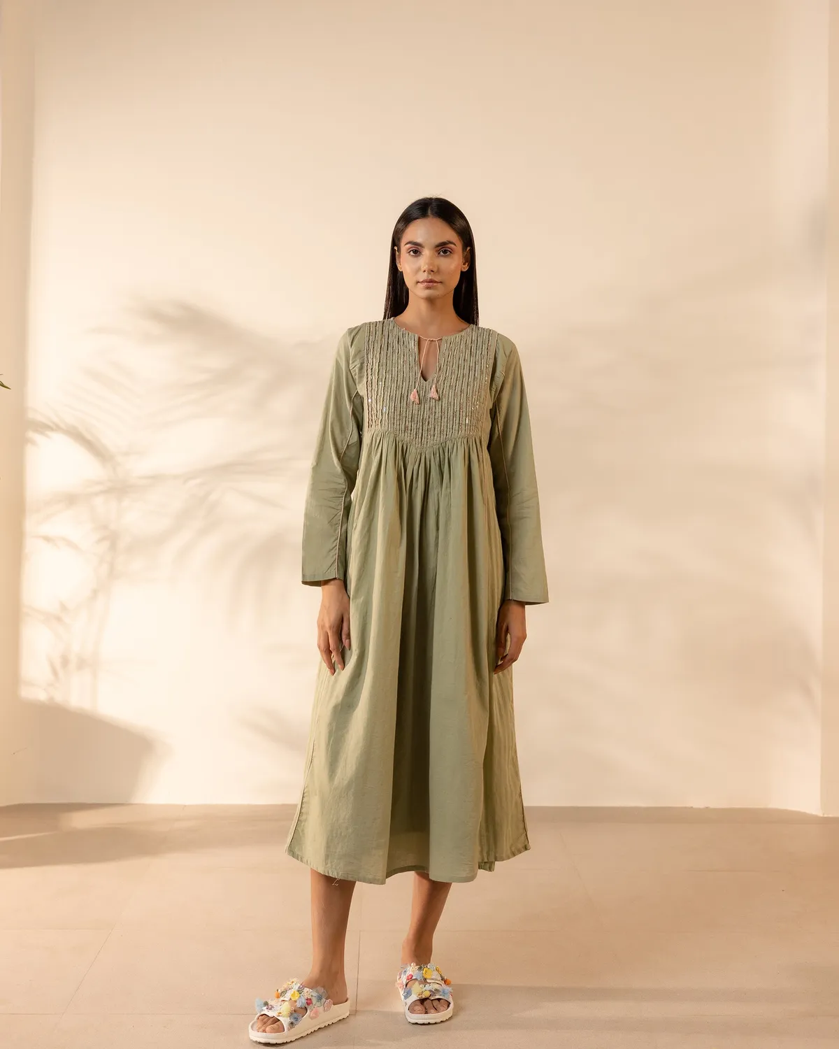 Our Dve Sunpetal abito verde cotone con sottoveste