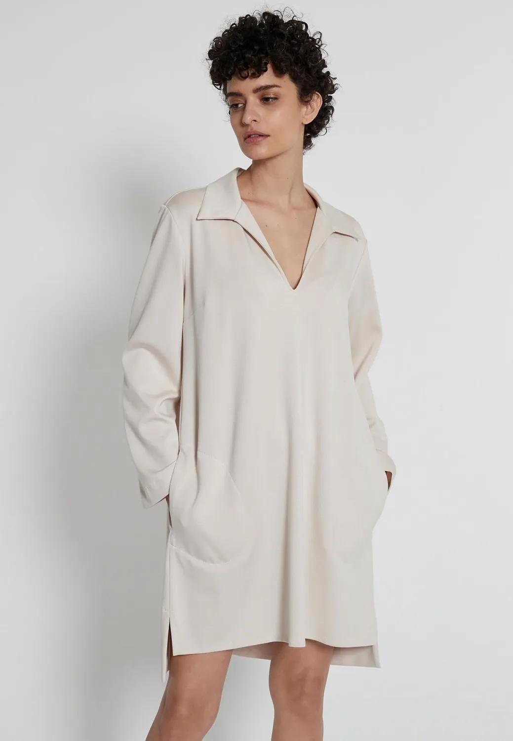 Ana Alcazar Hecani Abito Jersey Bianco Tasche Ufficio