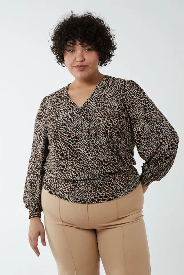 Blue Vanilla Wrap Front Top animalier marrone scollo V curvy