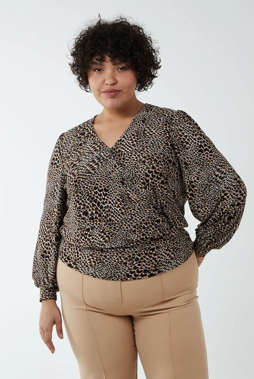 Blue Vanilla Wrap Front Top animalier marrone scollo V curvy